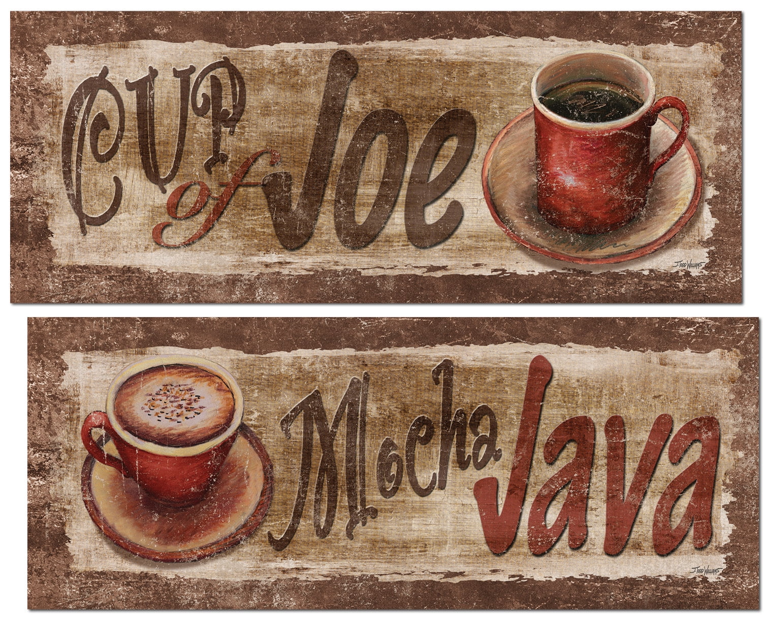 Popular Cup Of Joe and Mocha Java Signs; Kitchen Decor; Two 18x8in Poster Prints. Teal/Brown